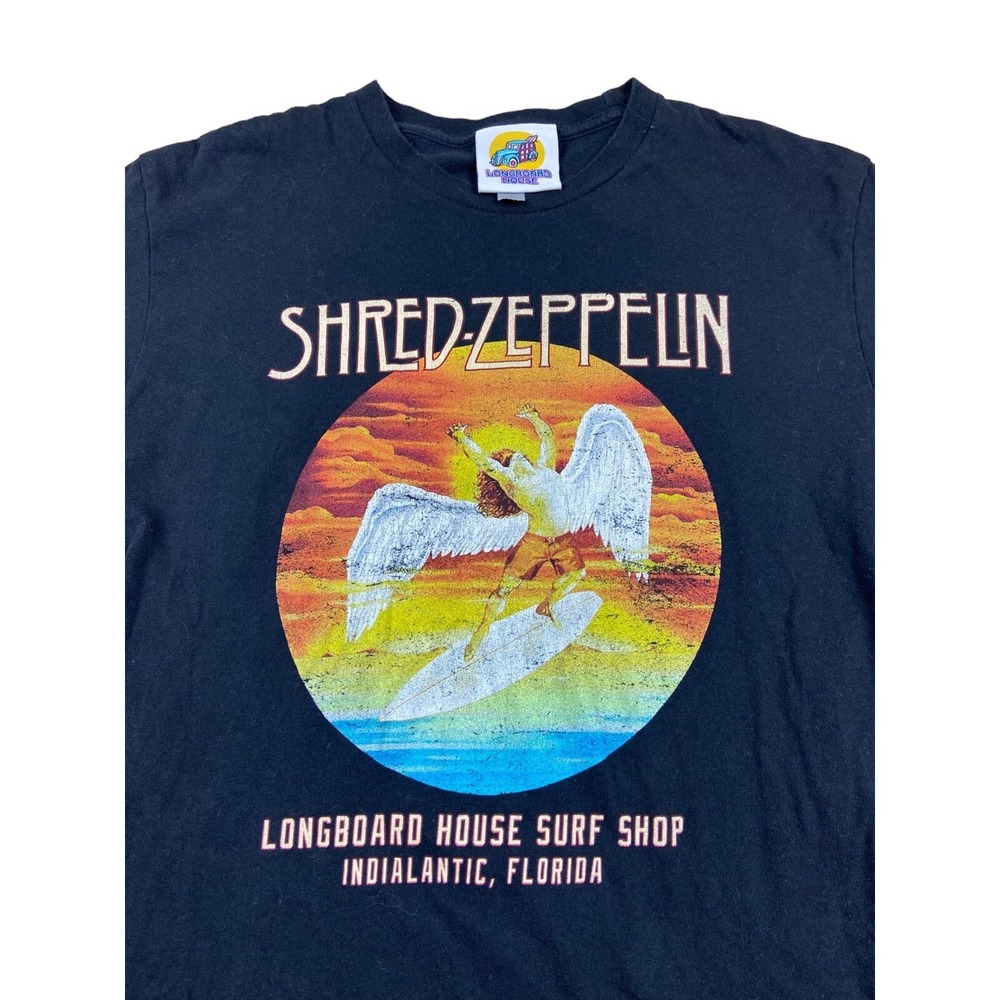 Longboard House Surf Shop Shred Zeppelin Black T Shirt Size Small